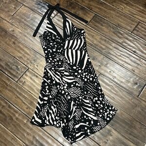 Fantazia Womens Halter Dress Black‎ White Print Sleeveless Party Sparkles Size M